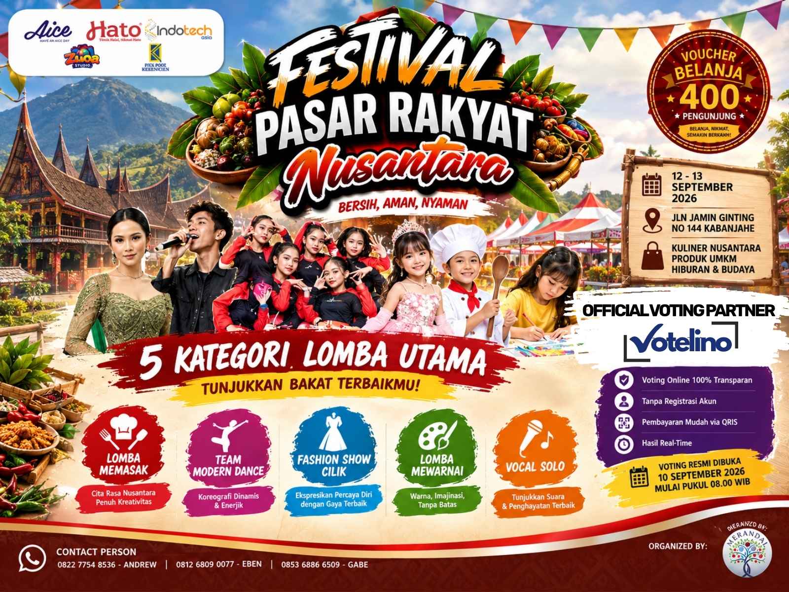 Festival Pasar Rakyat Nusantara Kabanjahe Hadirkan 5 Lomba, Gandeng Votelino.id sebagai Official Voting Partner